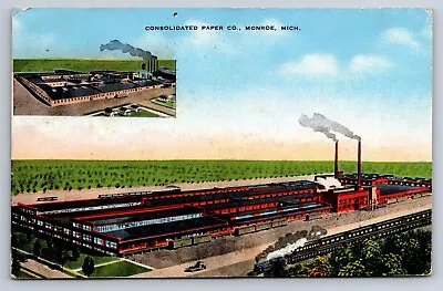 Postcard MI Monroe Michigan Consolidated Paper Company Factory C1940s AN21 • $6.99