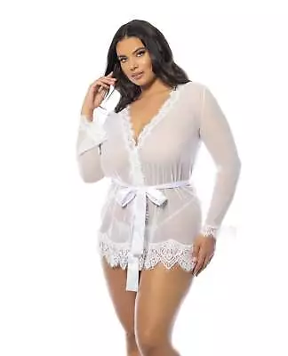 Oh La La Cheri Queen Eyelash Lace Sheer Mesh Provence Short Robe White • $40