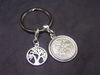 £6.95 • Buy 1963 60th Birthday Gift Lucky Sixpence Coin Keyring & Tree Of Life Charm N1