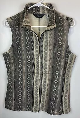 IBEX Womens Medium Merino Wool Pattern Striped Vest Neutral Aztec Santa Fe M • $75