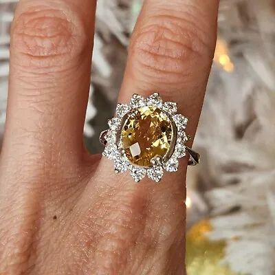 925 Sterling Silver Vintage Citrine And CZ Ring • $75