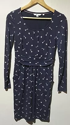 Boden Navy Jersey Dress With Heart Padlocks & Keys Jersey Pocket Size 8 • £22