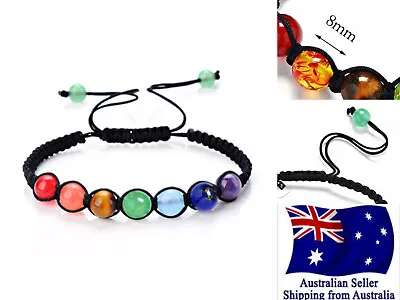 New Lovely Chakra Bracelet Healing Lava Stone 7 Bead Adjustable Woven Rope 1pc • $5.95