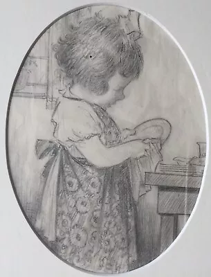 Original Pencil Drawing Of A Girl Washing-up Mabel Lucie Attwell? Framed • £50