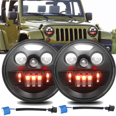 1 Pair 7''Inch 200W Round LED Headlights Hi/Lo Beam DRL Headlamps For GQ PATROL • $55.85