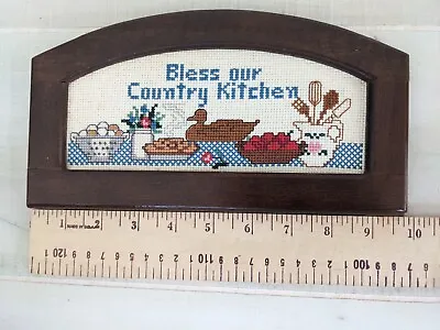 Vtg Framed Cross Stitched Bless Our Country Kitchen Handmade Wall Plaque Granny  • $18