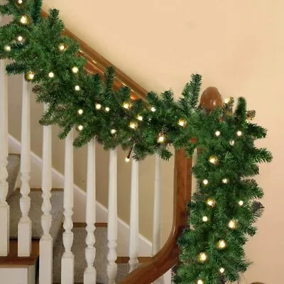 9FT Christmas Garland Pre-Lit With Light LED Xmas Tree Fireplace Stairs Holiday • $9.99