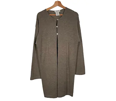 Jaeger Wool Blend Long Cardigan Size Medium Beige Made In Great Britain Casual • £24.97