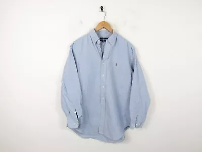 Mens Ralph Lauren Blue Solid Oxford Long Sleeve Cotton Classic Fit Shirt | 16  • £21.99