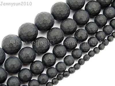 Natural Black Onyx Gemstone Faceted Round Beads Matte 15.5'' 6mm 8mm 10mm 12mm  • $5.37