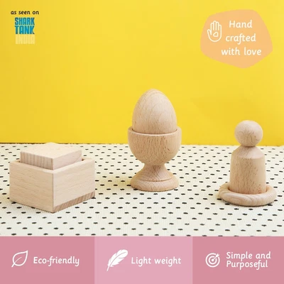 $21.99 • Buy ARIRO - Montessori First Puzzle Set Wood Egg Cup Toy, Box And Cube, Peg & Ring