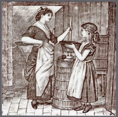 Mintons Ltd - C1885 - The Butter Churn - 6 X6  Antique Pictorial  Tile • $75