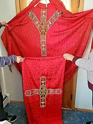 Catholic Vintage Red & Gold Chalice Cross PX Christ  Altar Vestment & Half Cope  • $399.99