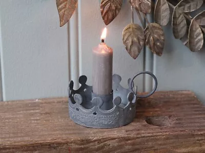 Grey Metal / Zinc Rustic Crown Single Candle Holder • £12.99