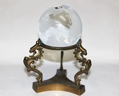 Vintage G. Tiffany World Globe Crystal Glass Paperweight With Ornate Brass Stand • $39.99