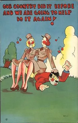 WWII Wacs Sit On Hitler 1940s Linen Comic Postcard • $8