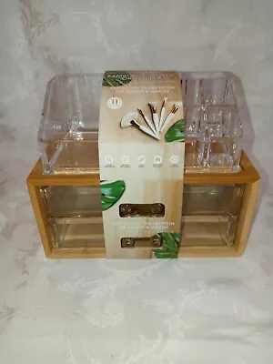Bamboo Makeup Organizer Ideal For Cosmetics Jewelry Accessories Vanity Bath • $24.99