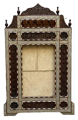Handmade Mother Of Pearl Inlay Wood Wall Hanging Mirror Frame Antique Home Decor • $795