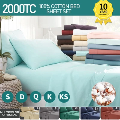 $40.25 • Buy 2000TC Egyptian Cotton Bed Flat Fitted Sheet Set Single/Double/Queen/King Size