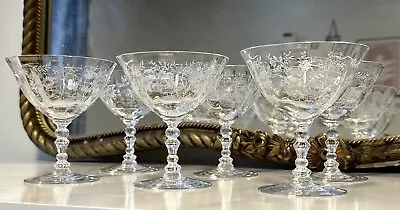 Antique Fostoria Chintz Etched Crystal Coupe/Champagne Glasses Set Of 6 • $75