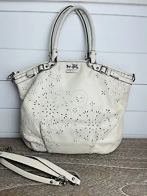 Coach Madison Satchel Handbag 2way Shoulder Bag Beige Off White 19624 • $99.95