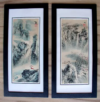  Japanese Watercolor Prints -   Waterfalls Mountains  Blues & Black - Signed  • $40