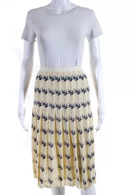 Tory Burch Womens Pinstriped Sparrow Printed Silk Kara Skirt White Blue Size 6 • $85.39