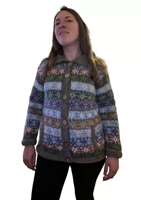 £39.99 • Buy Pachamama 100% Wool Fleece Lined Fair Isle Women's Hand Knitted WinterCardigan S
