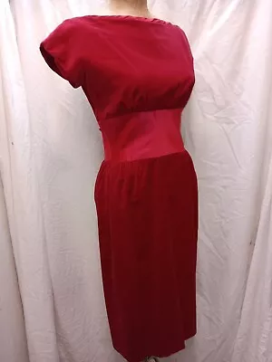 Vintage 1960's Red Velvet & Satin Wiggle Dress By Lorrie Deb Size Small • $29