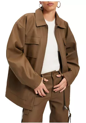 NWT $165 Good American Better Than Leather Oversized Chore Jacket Brown • $81
