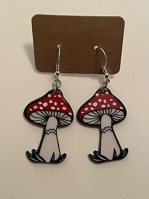 Mushroom Acrylic Earrings With Sterling Silver Hooks Jewelry • $9.98