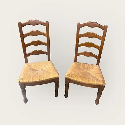 Vintage Ladder High Back Dinning Chairs W/ Wide Bottom Rush Seating (Set Of 2) • $151.23