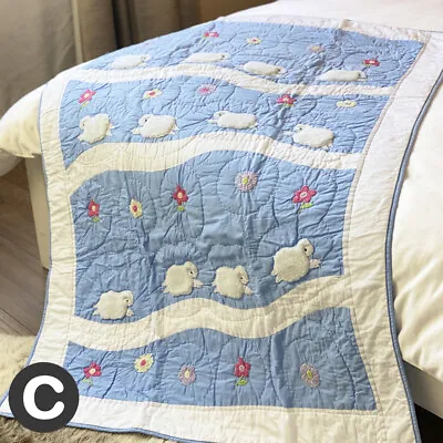Luxury 100% Cotton Baby Blue Cot Quilt Fluffy Sheep Kids Blanket Nursery Gift  • £24.95