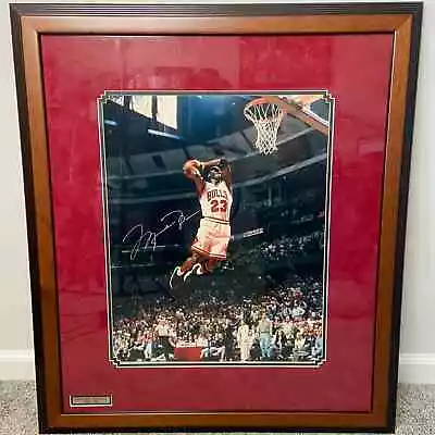 Michael Jordan Autographed  Mid-Air Slam  16x20 Framed Photo LE #'d 121/300 COA • $4999