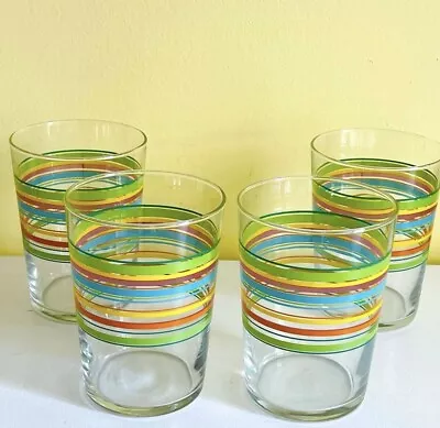 Vintage Anchor Hocking Fiesta Striped Tumblers / High Ball / Rocks Glasses Cups • $34.99