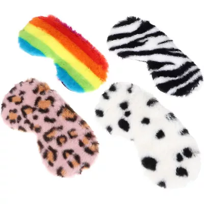  4 Pcs Front Rabbit Fur Plush Goggles Travel Night Blindfold Kids Eye Cover • £9.65