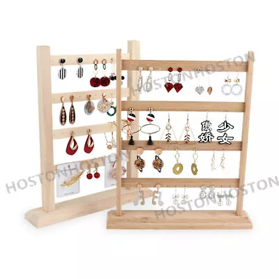 Four 4 Tiers 48/40 Holes Wooden Earring Stand Rack Organiser Hanger • £16.99