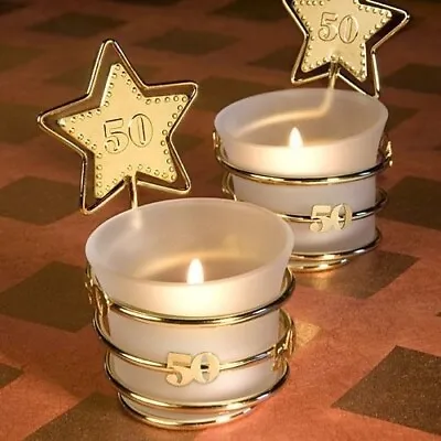 12 Gold Star Design Anniversary Candle Favors 50th Birthday Candle Holders • £47.25