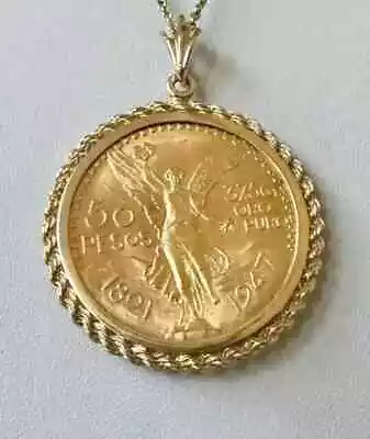  50 Pesos Moneda Mexican Centenario Custom Year  Pendant 14K Yellow Gold Over • $123.76