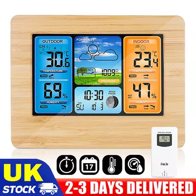 Home Weather Station Clock Wireless Indoor Outdoor Temperature Humidity Gauge • £37.89