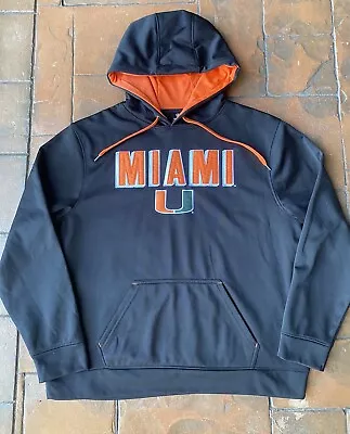 University Of Miami Hurricanes NCAA Pullover Hoodie Sweatshirt XL Black Stitched • $14.99