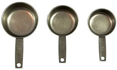 Set Of 3 Vintage Foley Stainless Steel Metal Measuring Cups - L/4 1/3 1/2 • $13.49