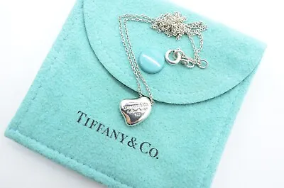 Tiffany & Co Elsa Peretti 16  Full Heart Sm. Pendant Necklace 925 Silver W Pouch • $138.27