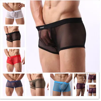 $2.98 • Buy Sexy Men's See-through Boxer Briefs Sheer Mesh Pouch Underwear Panties Lingerie