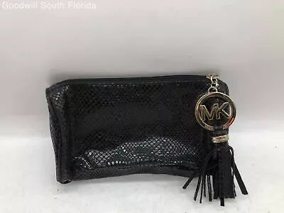 Michael Kors Womens Black Metallic Faux Snakeskin MK Logo Beauty Cosmetic Bag • $22.74