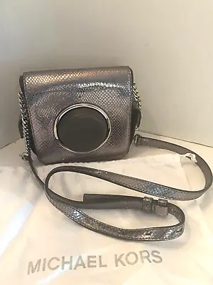 MICHAEL KORS Scout Small Camera Bag Metallic Leather Crossbody Silver Tone AS IS • $24.95