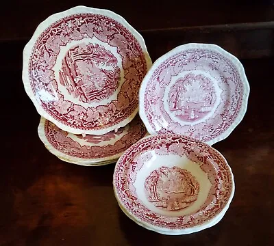 Masons  Staffordshire Pink Vista Pattern Ironstone 5 Plates And 2 Small Bowls • £20