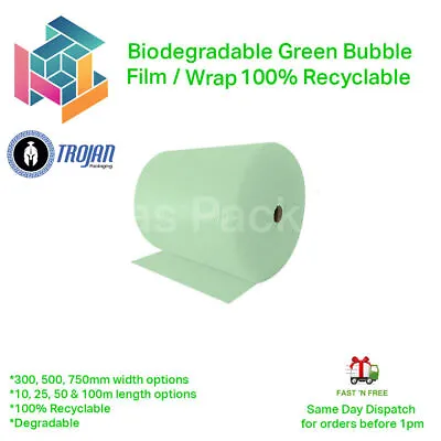 Biodegradable Green Bubble Film Wrap Rolls Small Eco Friendly 100% Recyclable • £7.82