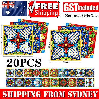 20pcs Moroccan Style Tile Wall Stickers Kitchen Bathroom Self Adhesive Stick On • $9.95