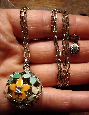 J CREW Gold Tone Round Flower Cage Pendant Necklace Multicolor Pastel 30  Spring • $5.46